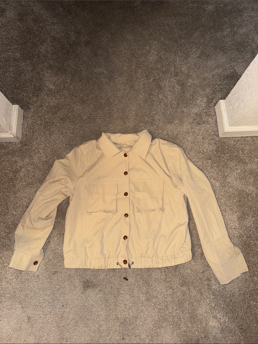 Casual Cream Button-Front Women's Jacket